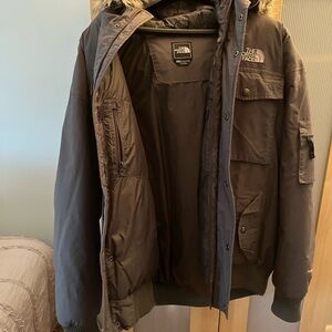 North Face Men's XL Dk Gray Fur Goose Down Winter PufferJacket Heavy Parka Coat